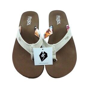 Flojos Women's /Junior  Memory Foam Soft Suede Flip Flops Tan Size 6/6.5